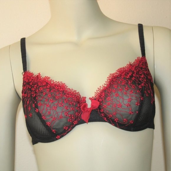 Simply Vera Mesh Embroidered Black & Red Bra | 36C - Picture 3 of 4